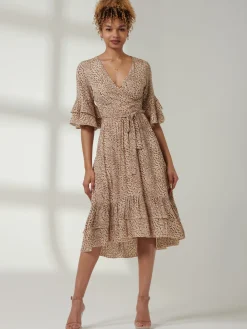 Litzy Print Flute Sleeve Midi Dress, Animal Multi