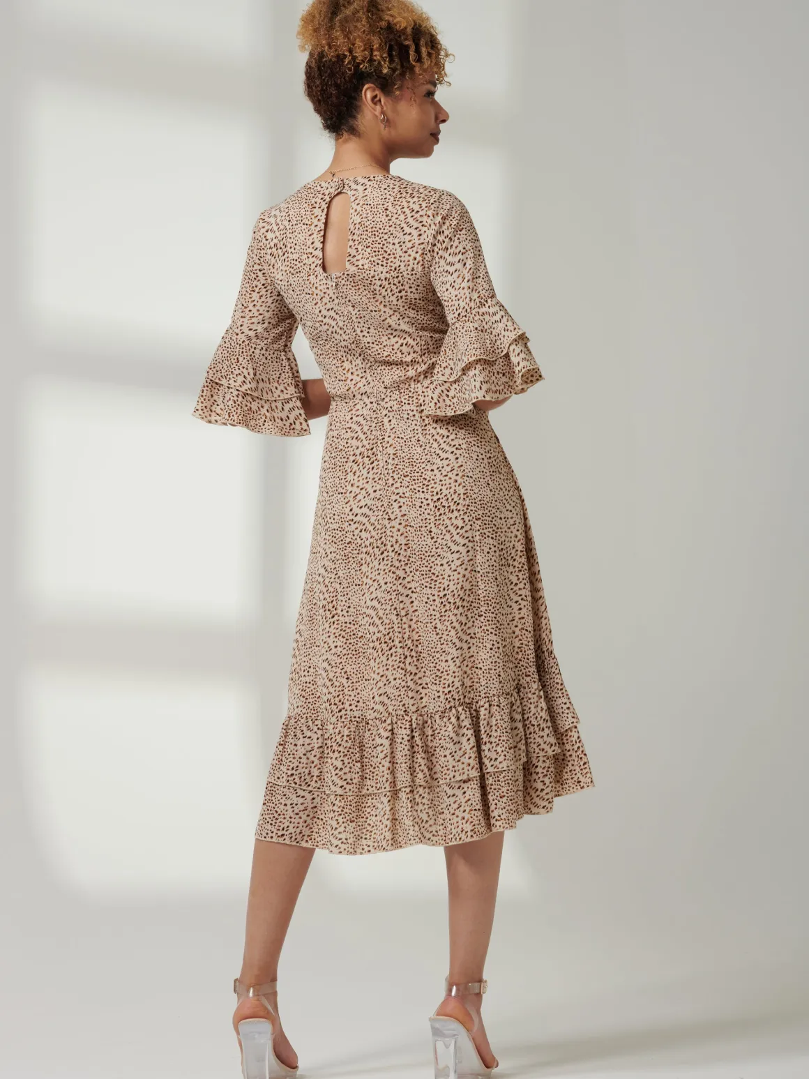 Litzy Print Flute Sleeve Midi Dress, Animal Multi