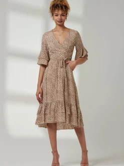 Litzy Print Flute Sleeve Midi Dress, Animal Multi