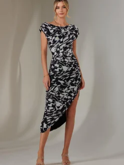 Lois Off-Shoulder Bodycon Dress, Black Geo
