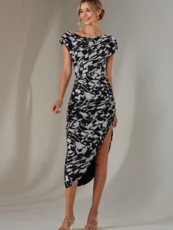 Lois Off-Shoulder Bodycon Dress, Black Geo
