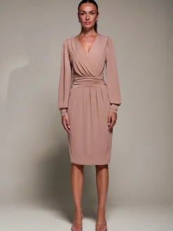 Long Balloon Sleeve Jersey Midi Dress, Dusty Pink
