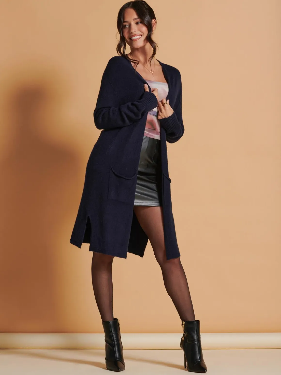 Longline Soft Knitted Cardigan, Blue