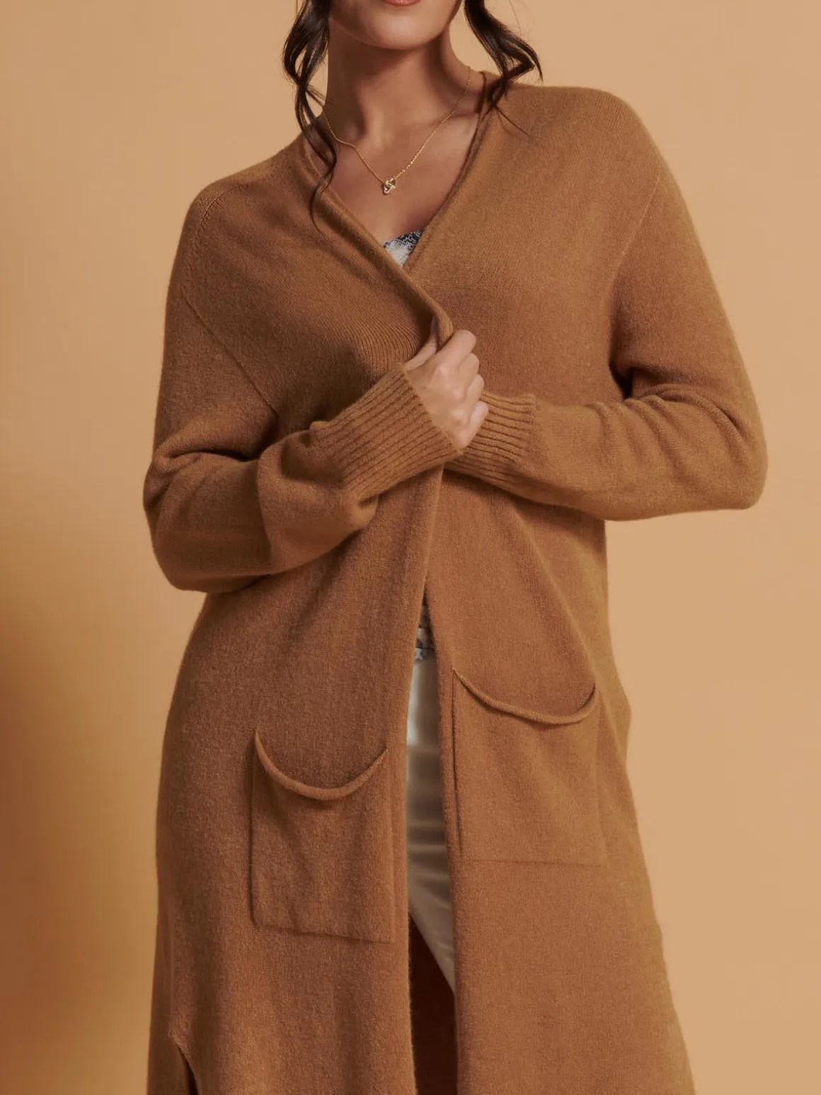 Longline Soft Knitted Cardigan, Camel
