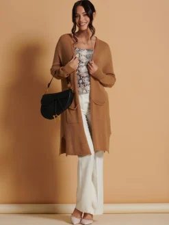 Longline Soft Knitted Cardigan, Camel