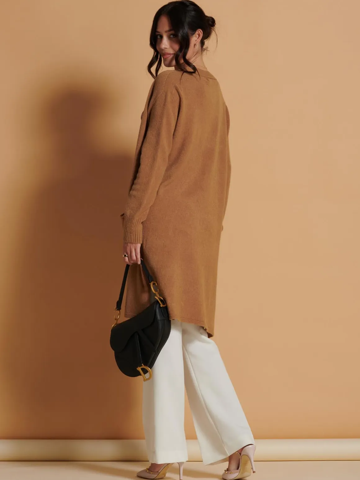 Longline Soft Knitted Cardigan, Camel
