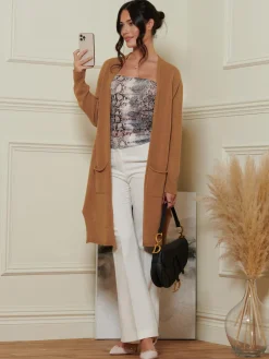 Longline Soft Knitted Cardigan, Camel