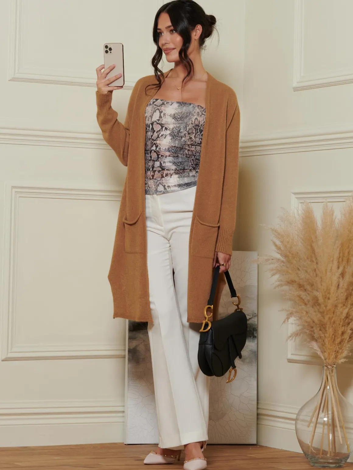 Longline Soft Knitted Cardigan, Camel