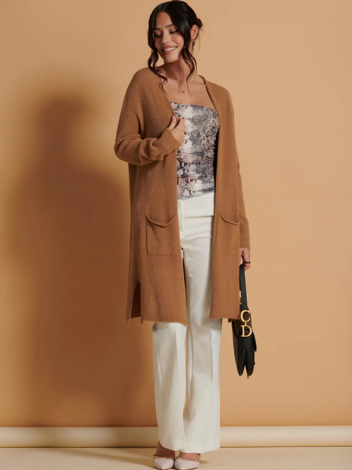 Longline Soft Knitted Cardigan, Camel