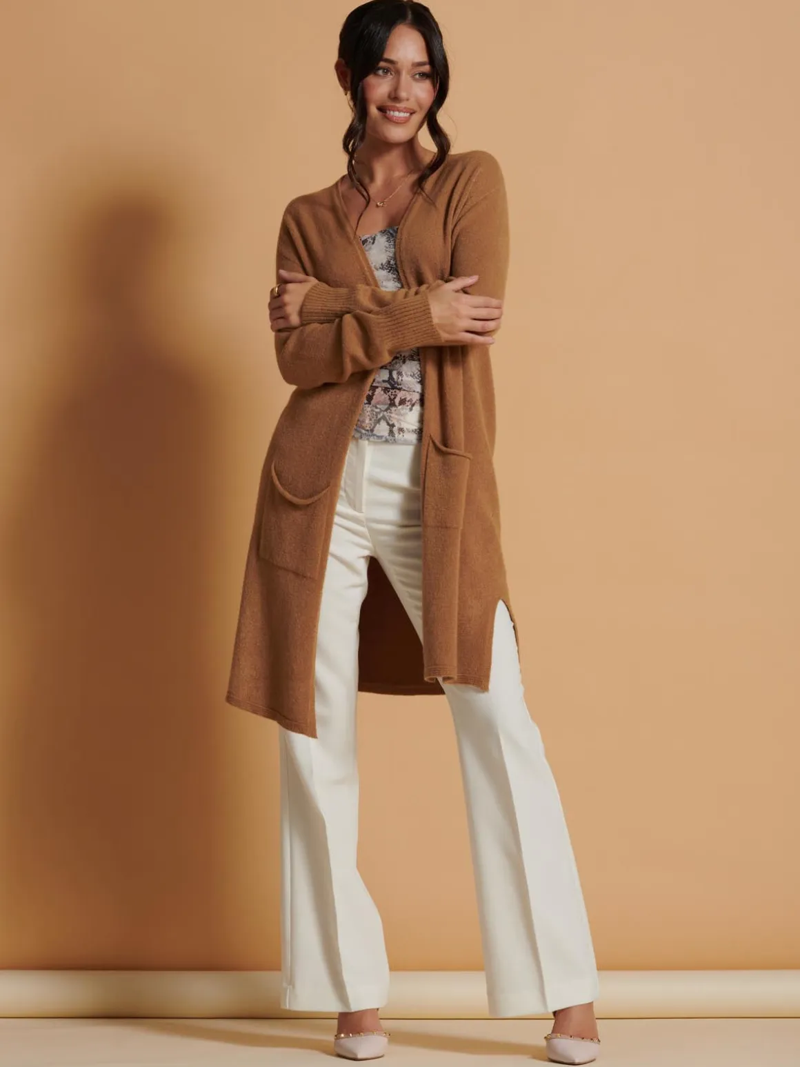 Longline Soft Knitted Cardigan, Camel