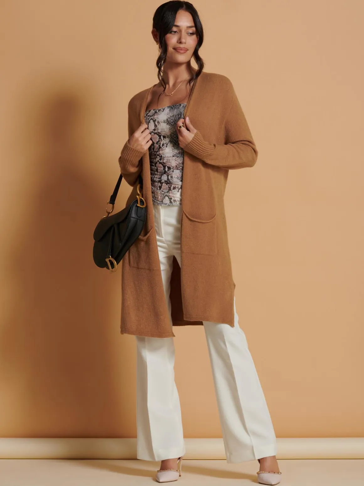 Longline Soft Knitted Cardigan, Camel