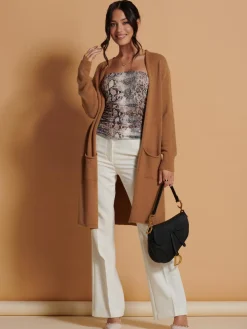 Longline Soft Knitted Cardigan, Camel