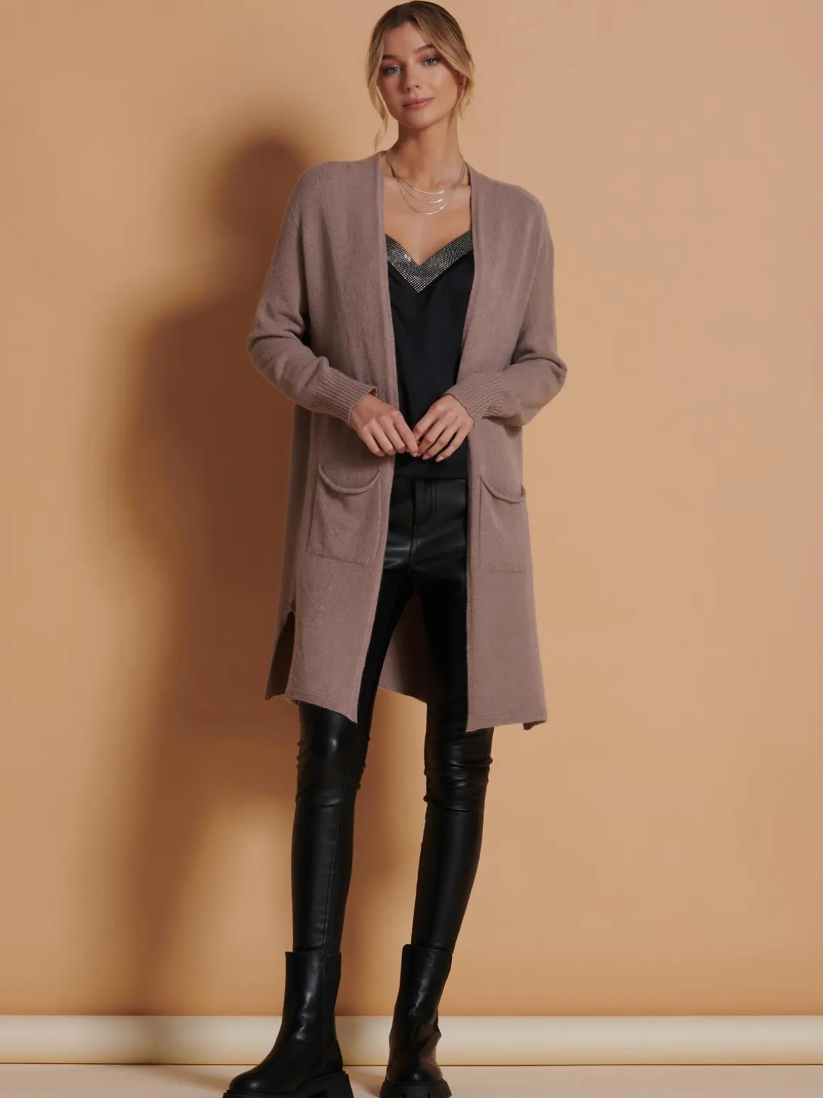 Longline Soft Knitted Cardigan, Mocha