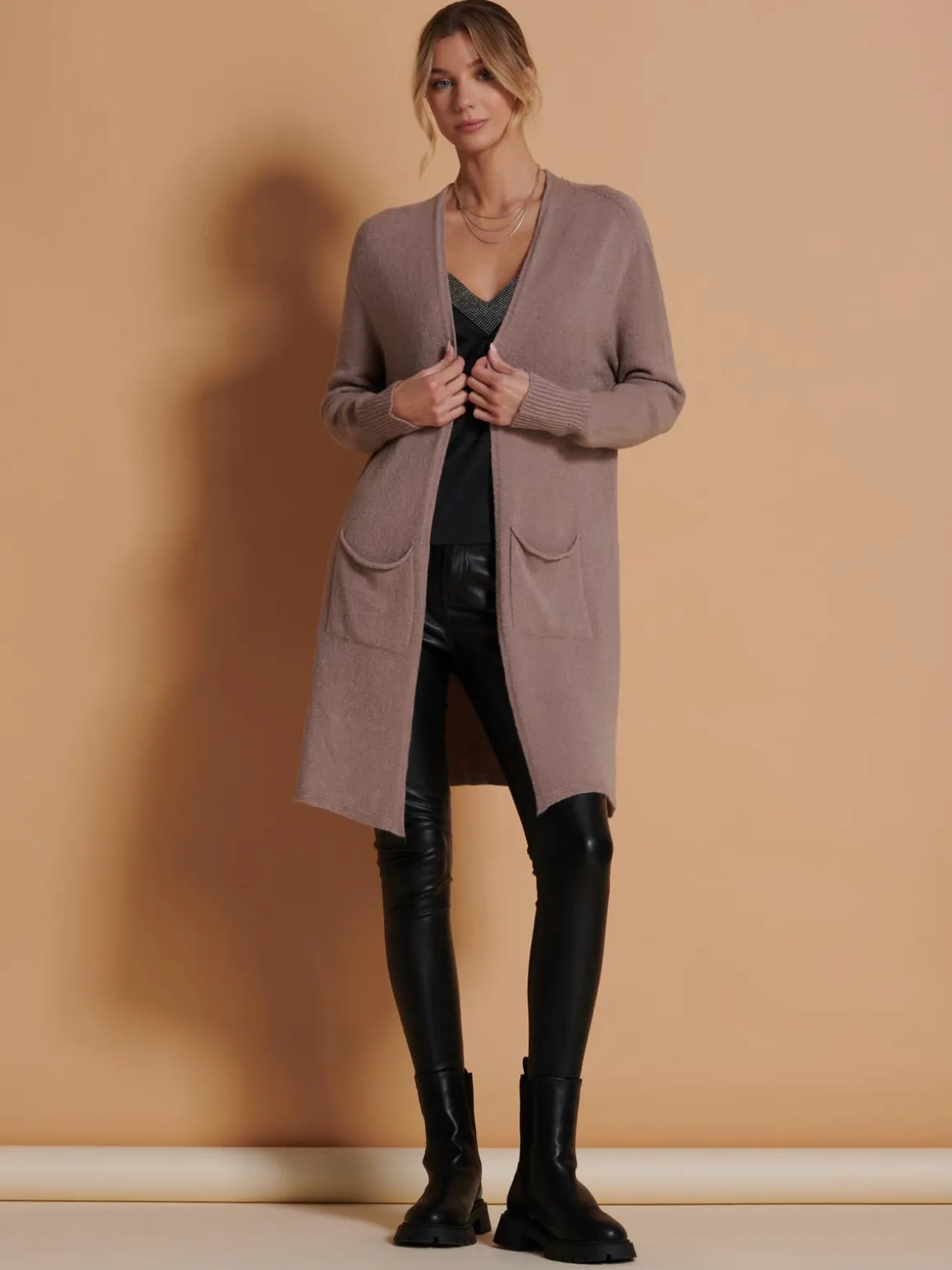 Longline Soft Knitted Cardigan, Mocha