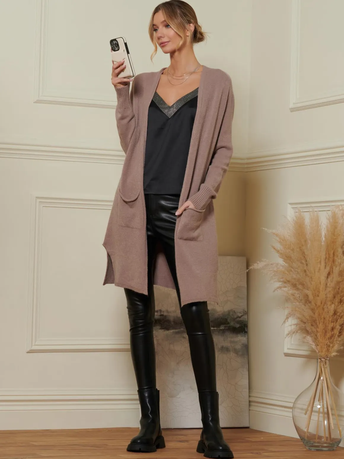 Longline Soft Knitted Cardigan, Mocha