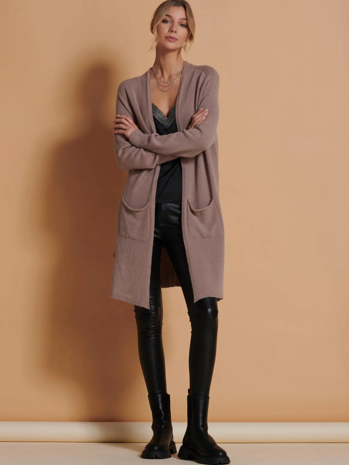 Longline Soft Knitted Cardigan, Mocha