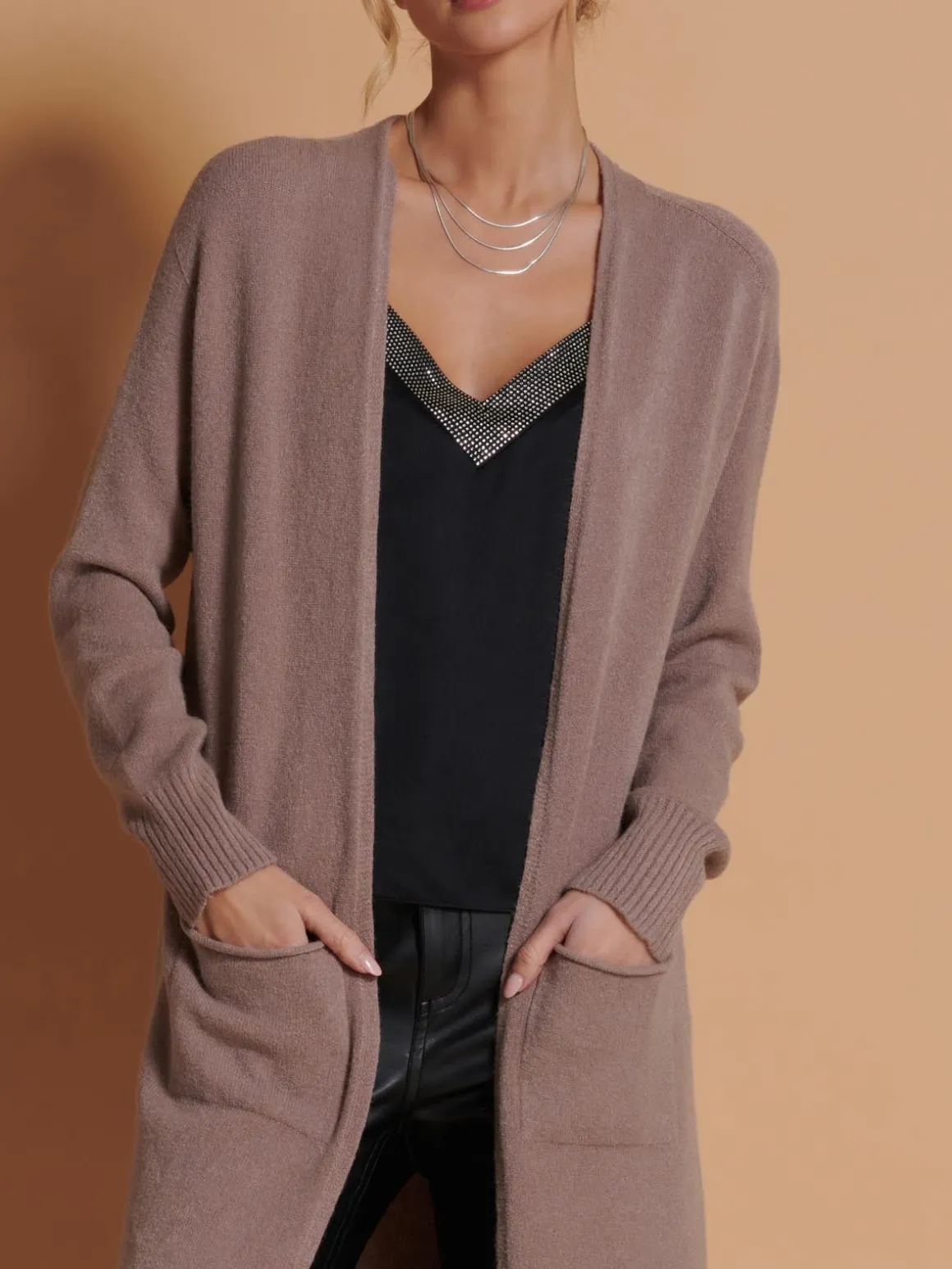 Longline Soft Knitted Cardigan, Mocha
