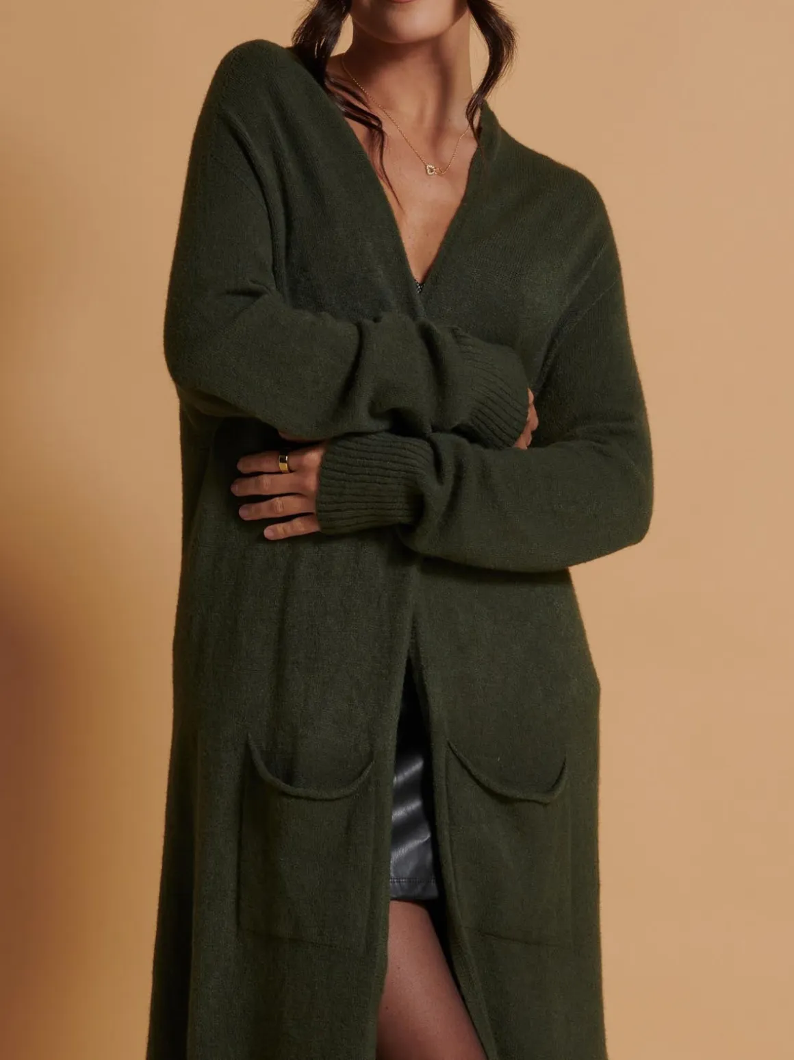 Longline Soft Knitted Cardigan, Soldier Green