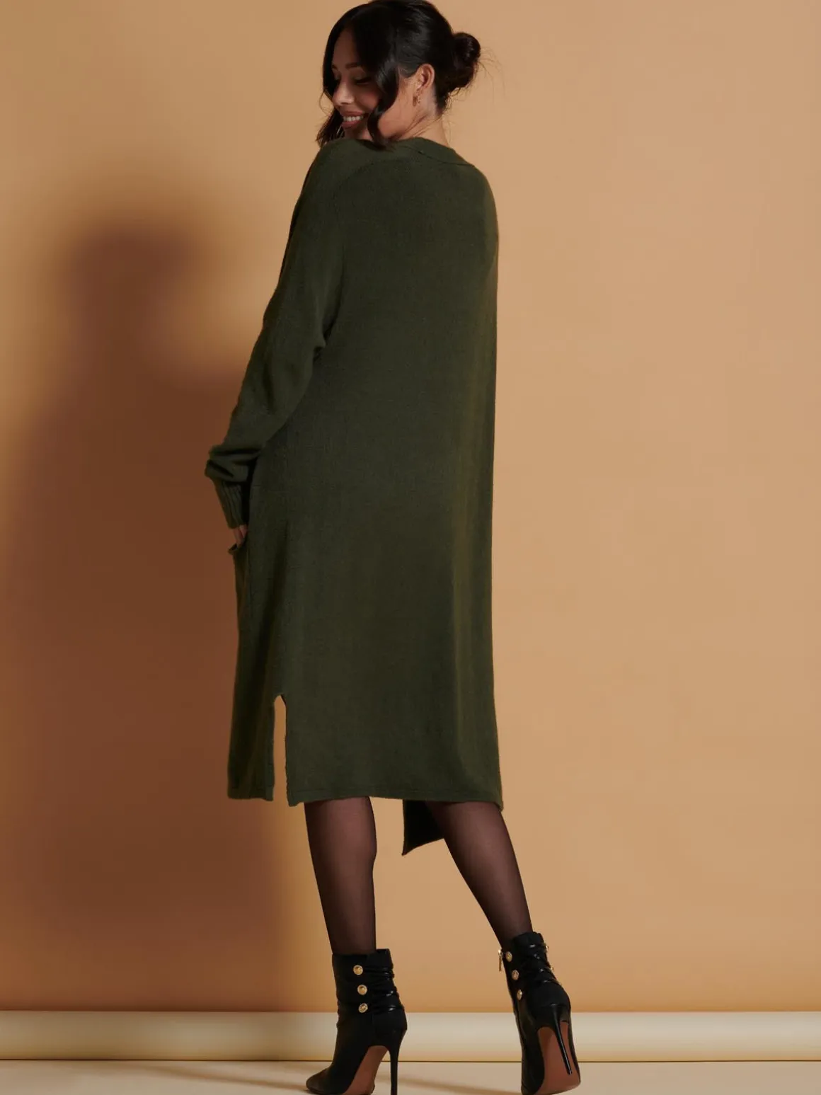 Longline Soft Knitted Cardigan, Soldier Green