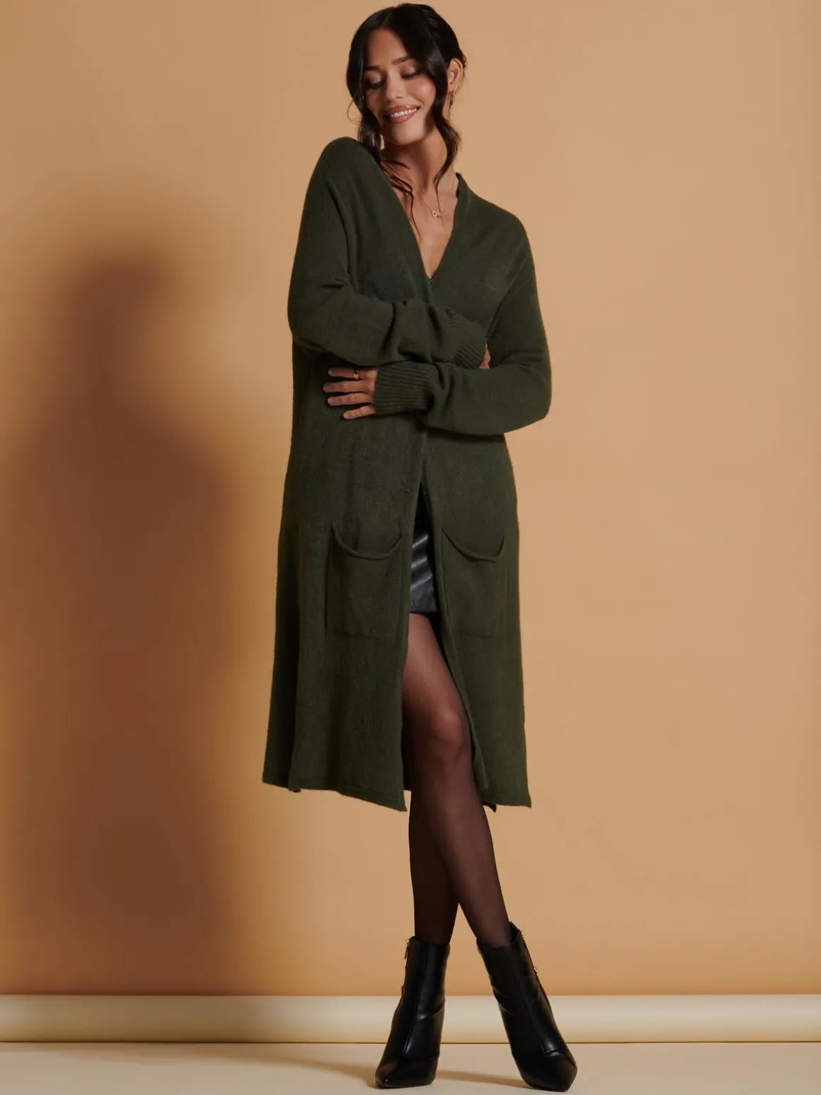 Longline Soft Knitted Cardigan, Soldier Green