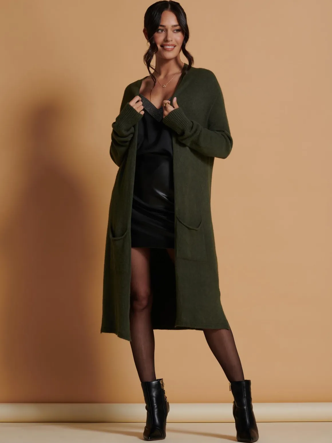 Longline Soft Knitted Cardigan, Soldier Green