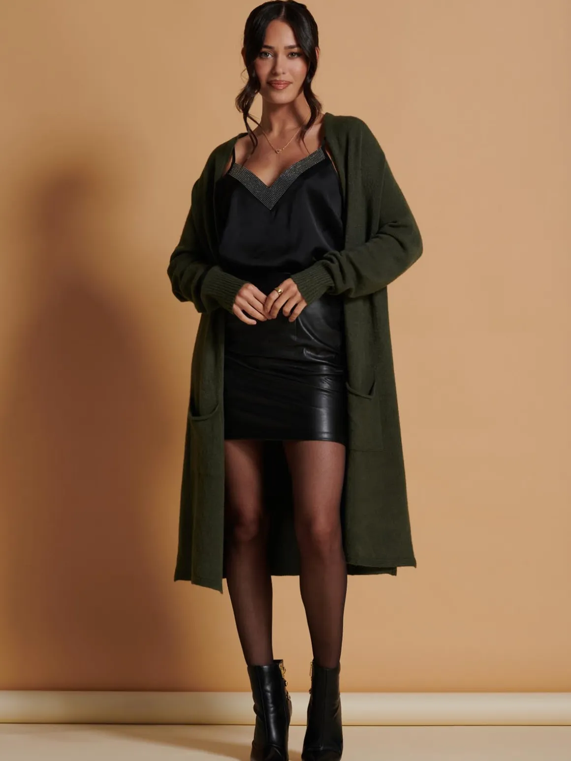 Longline Soft Knitted Cardigan, Soldier Green