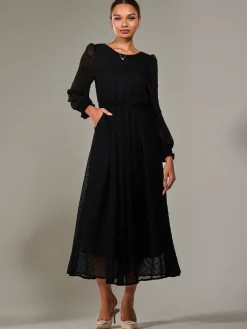 Long Sleeve Chiffon Midaxi Dress, Black