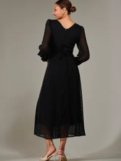 Long Sleeve Chiffon Midaxi Dress, Black