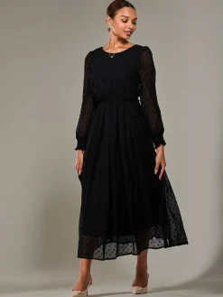 Long Sleeve Chiffon Midaxi Dress, Black