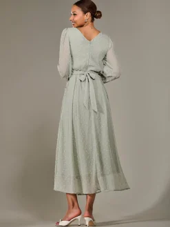 Long Sleeve Chiffon Midaxi Dress, Light Green