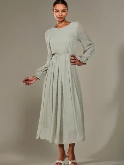 Long Sleeve Chiffon Midaxi Dress, Light Green