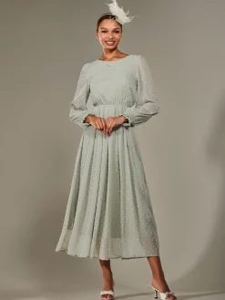 Long Sleeve Chiffon Midaxi Dress, Light Green