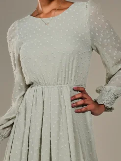 Long Sleeve Chiffon Midaxi Dress, Light Green