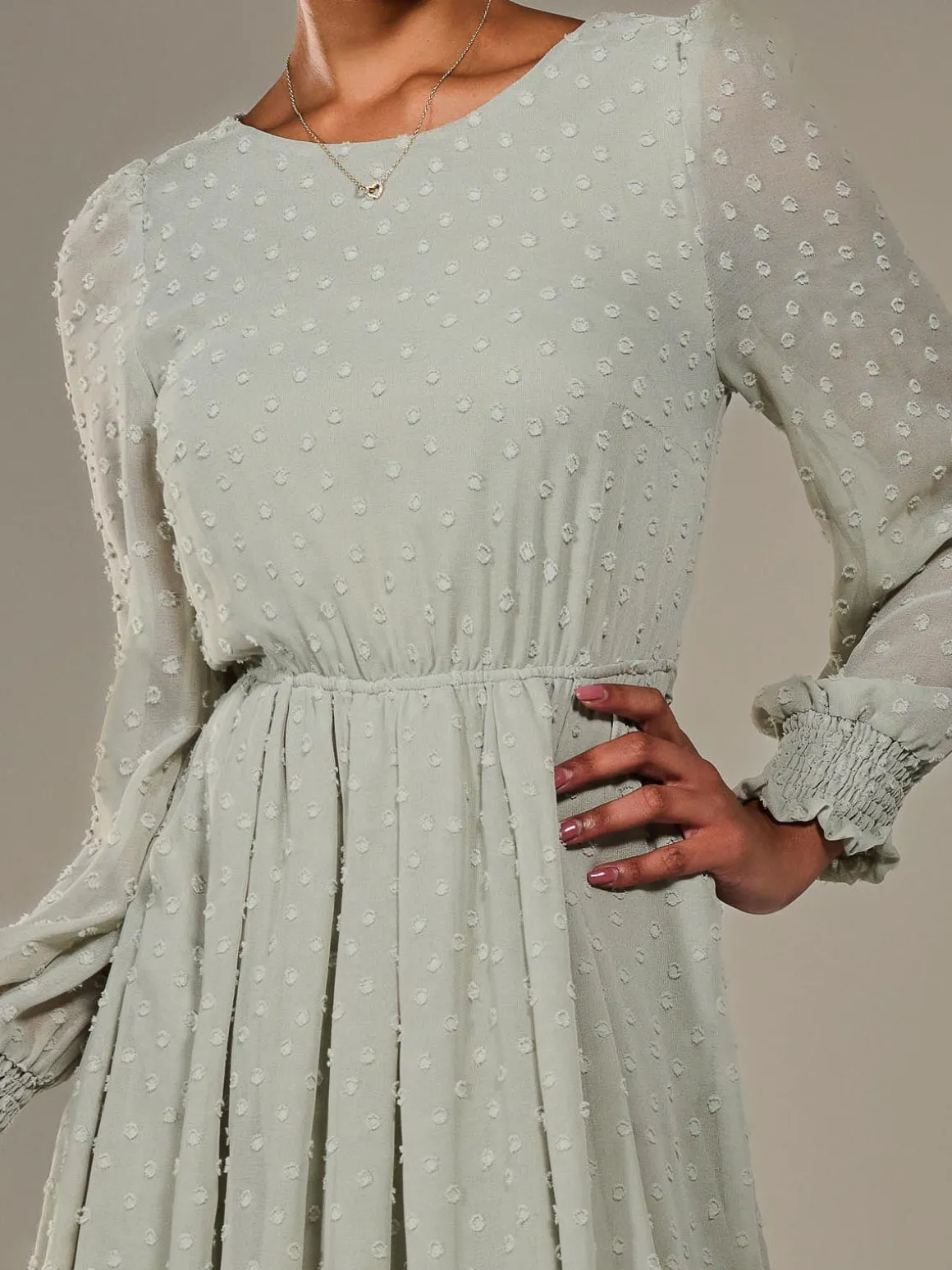 Long Sleeve Chiffon Midaxi Dress, Light Green