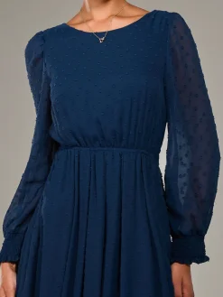 Long Sleeve Chiffon Midaxi Dress, Navy