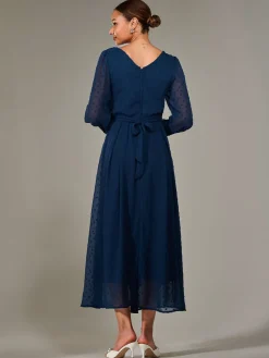 Long Sleeve Chiffon Midaxi Dress, Navy