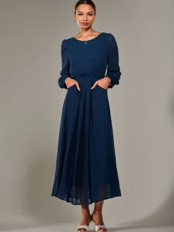 Long Sleeve Chiffon Midaxi Dress, Navy