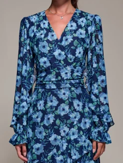 Long Sleeve Frill Detail Mesh Maxi dress, Blue Floral