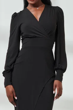 Long Sleeve Jersey Midi Dress, Black