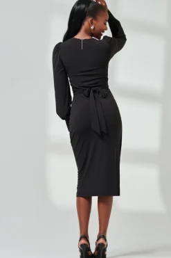 Long Sleeve Jersey Midi Dress, Black