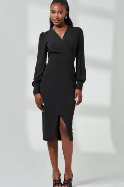 Long Sleeve Jersey Midi Dress, Black