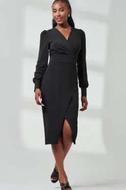 Long Sleeve Jersey Midi Dress, Black