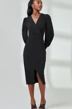 Long Sleeve Jersey Midi Dress, Black