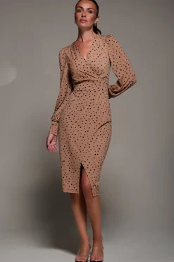 Long Sleeve Jersey Midi Dress, Black Spot