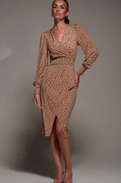 Long Sleeve Jersey Midi Dress, Black Spot