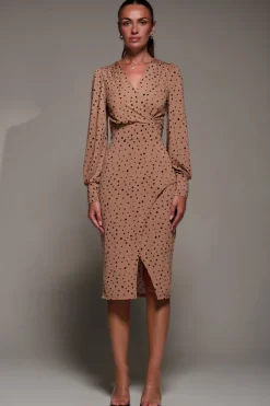 Long Sleeve Jersey Midi Dress, Black Spot