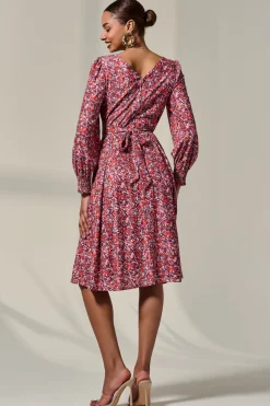 Long Sleeve Jersey Midi Dress, Orange Abstract