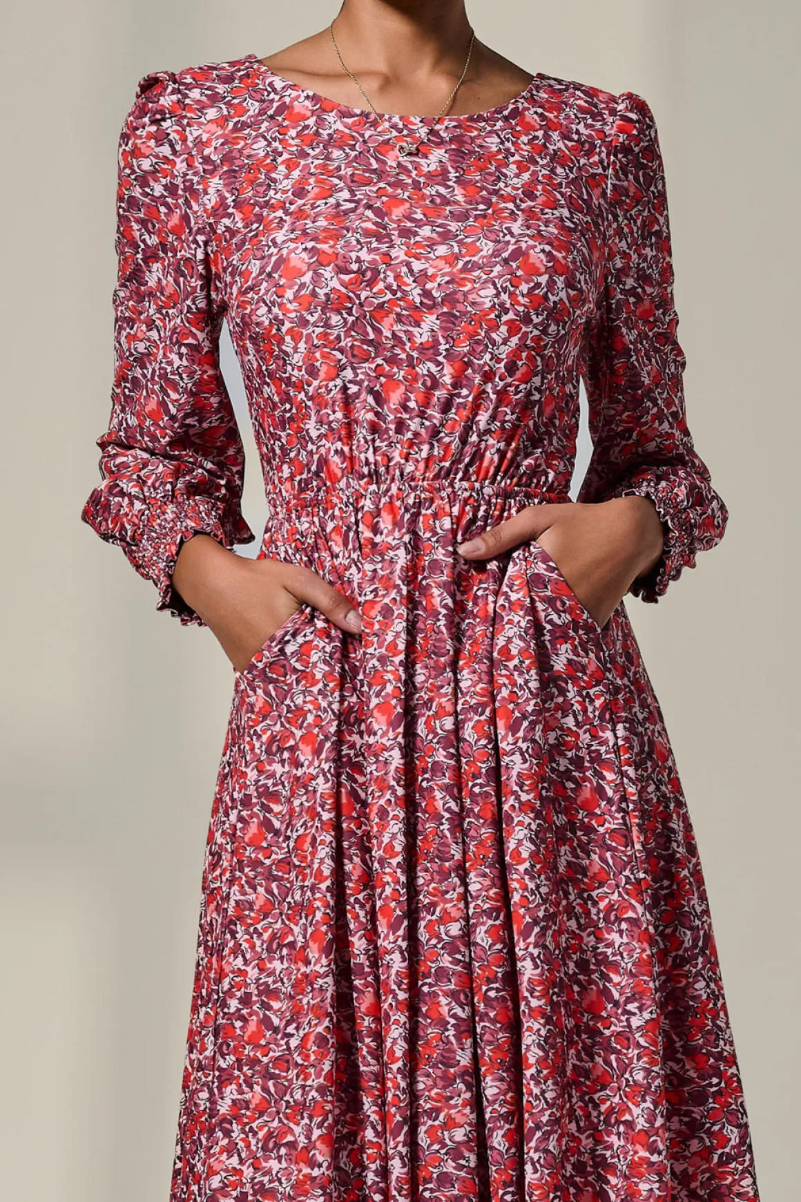 Long Sleeve Jersey Midi Dress, Orange Abstract