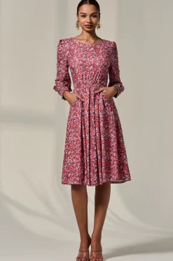 Long Sleeve Jersey Midi Dress, Orange Abstract