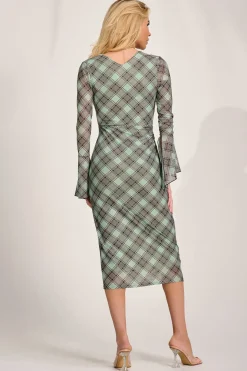 Long Sleeve Mesh Bodycon Dress, Lime Check